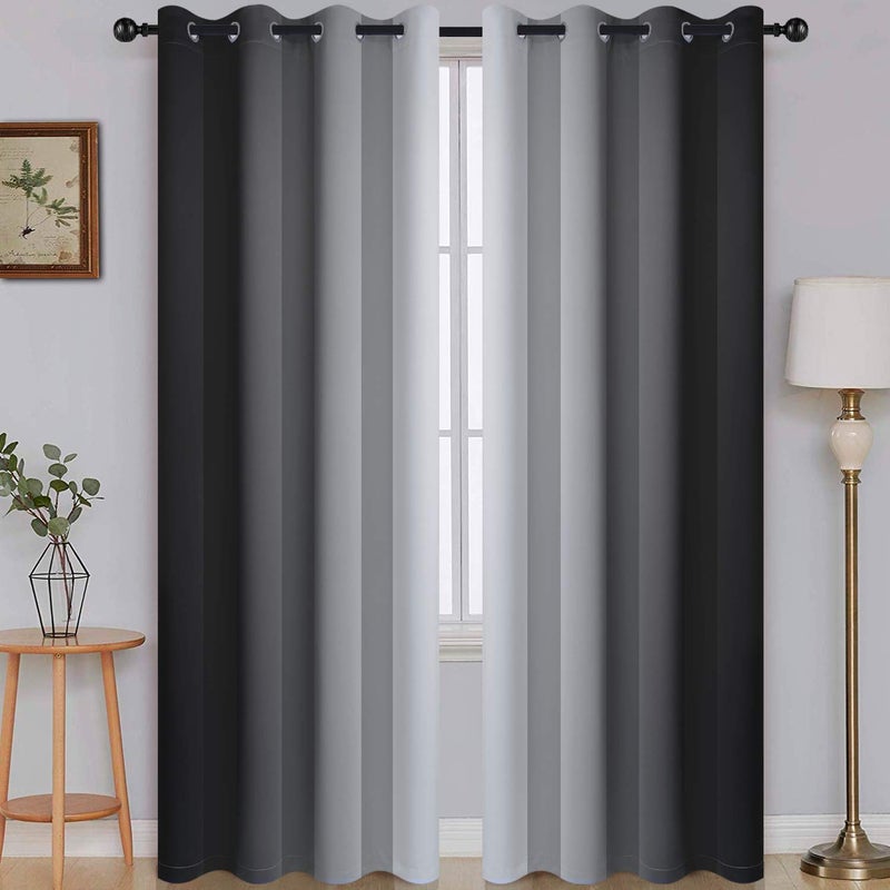 SimpleHome Ombre Room Darkening Curtains for Bedroom, Gradient Black to Grey White Light Blocking Thermal Insulated Grommet Window Curtain/Drapes for Living Room,2 Panels, 52x84 inches Length - Image 1